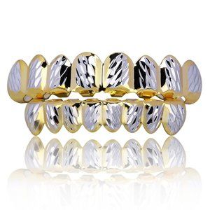 Smooth Shiny Paved Setting Grillz Ice Bars Top Bottom Set Hip Hop Jewelry